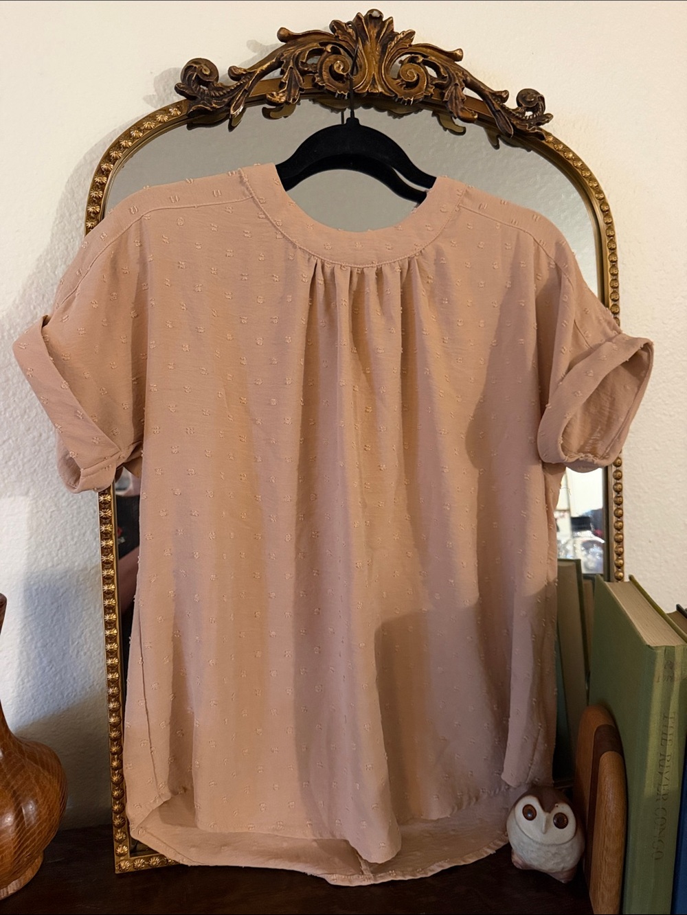 Women's Short Sleeve Textured Blouse - Blush